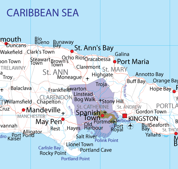 Saint Catherine parish in Jamaica (Map courtesy of Map-of-Jamaica.co.uk)