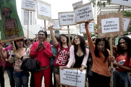 Photo of 2007 protest by trans Indonesians seeking recognition of their human rights. (Photo courtesy of Rappler)