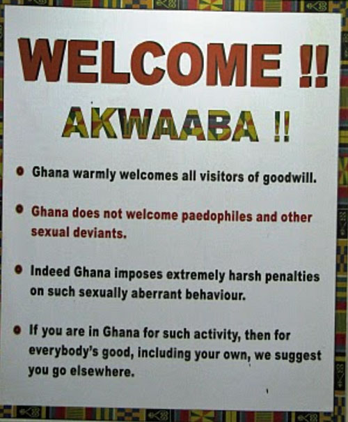 Sign at Ghana International Airport makes clear that LGBTIQ people are not welcome.