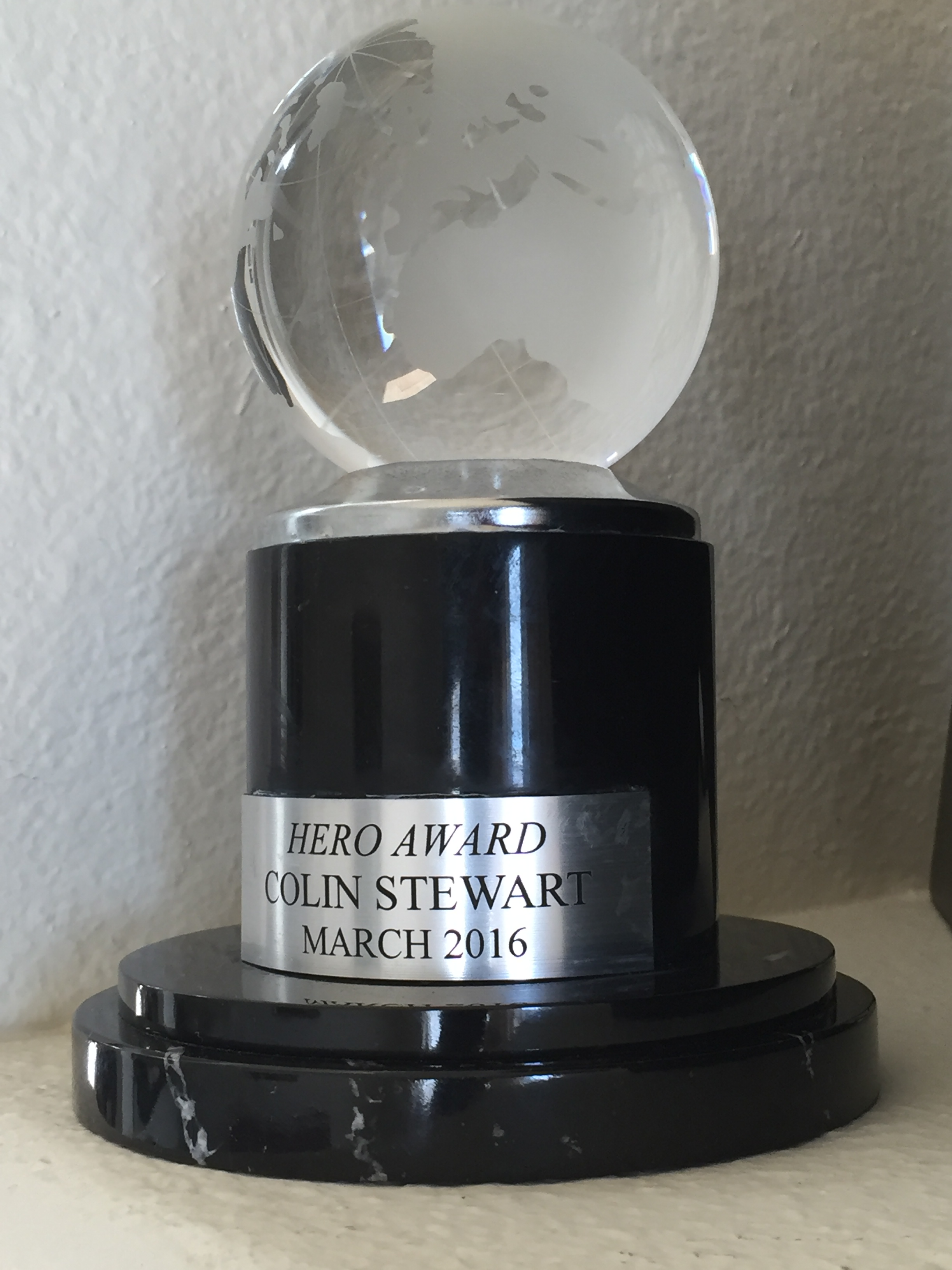 "Hero Award" presented to Colin Stewart, editor/publisher of the blogs Erasing 76 Crimes and 76 Crimes en français.