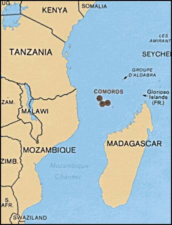 Location of Comoros off the east coast of Africa. (Map courtesy of Wikipedia)