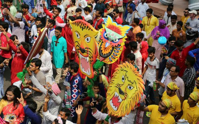 This year's Mongol Shobhajatra procession in Dhaka. (Photo by Zahidul Karim courtesy of Prothom-Alo.com)