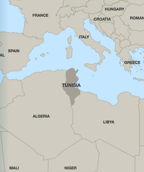 Location of Tunisia (Map courtesy of HRW)