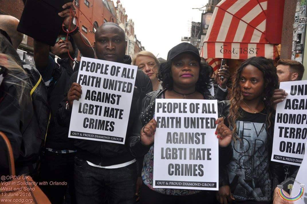London vigil in memory of the victims of the June 12 massacre in Orlando, Florida. (Photo courtesy of Out and Proud Diamond Group / LGBTI Africans)