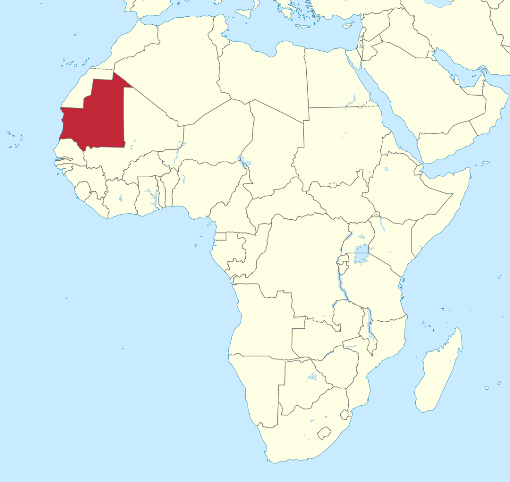 Location of Mauritania in West Africa. (Map courtesy of Wikimedia Commons)