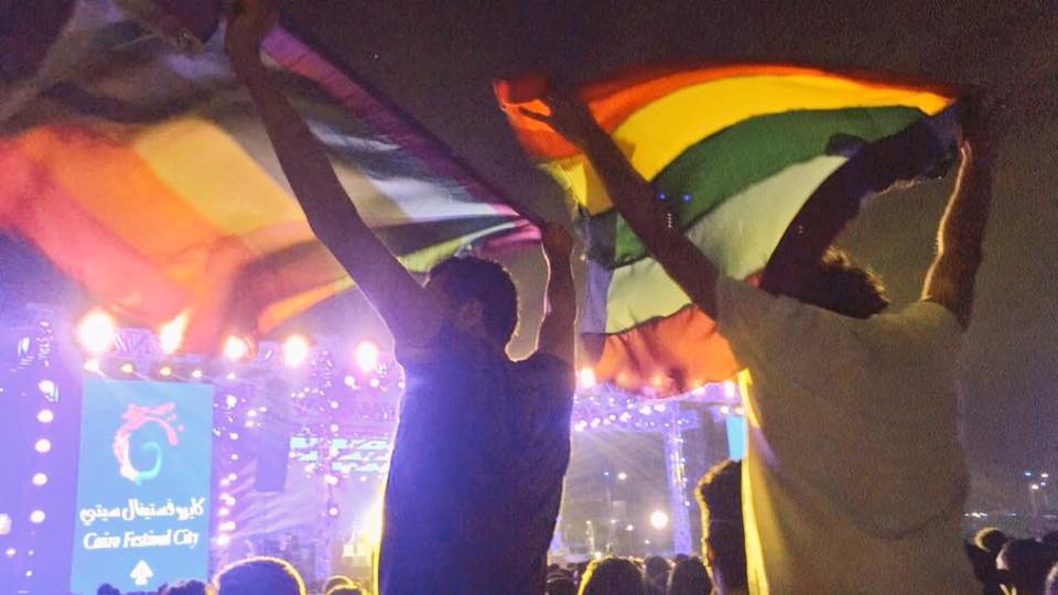The display of a rainbow flag at a September concert in Cairo triggered a new round of anti-LGBT arrests in Egypt's ongoing crackdown on LGBT people and many others who are targets of the Abdel Fattah el-Sisi regime. (Photo courtesy of Rainbow Egypt via Facebook)