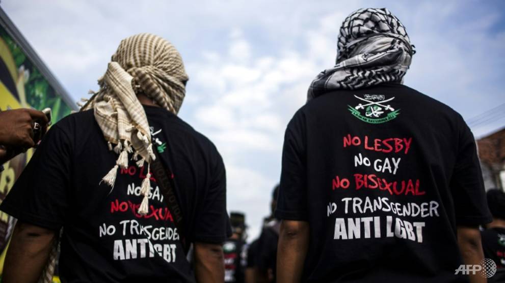 Anti-LGBT protesters in Indonesia (Suryo Wibowo photo courtesy of AFP)