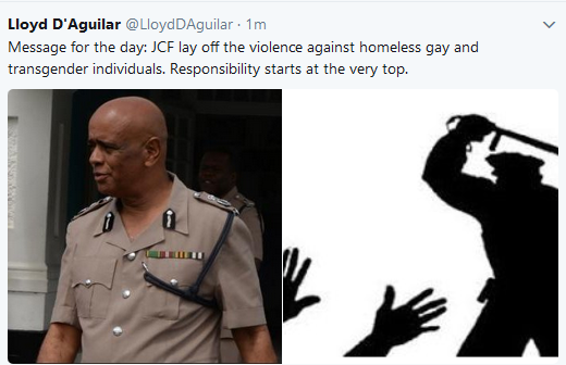 Lloyd D'Aguilar used this image of a billy club-wielding policeman to illustrate his appeal to Police Commissioner George Quallo (left) to put an end to police violence against homeless people.