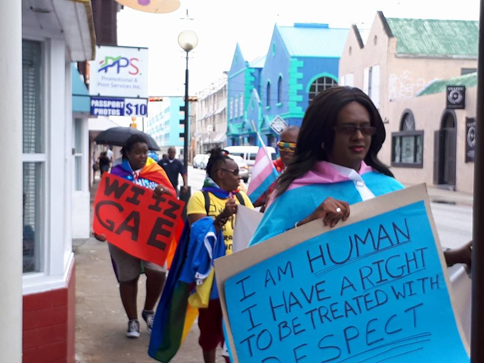 Alexa D.V. Hoffmann marches at Barbados Pride 2017. (Photo courtesy of Maurice Tomlinson)