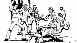 Rural communities in Uganda unfortunately aren't the only places where residents' uninformed fears and hatred of their LGBTI neighbors leads to the type of human rights violations frequently called "mob justice." (Artwork courtesy of Vincent Kyabayinze)