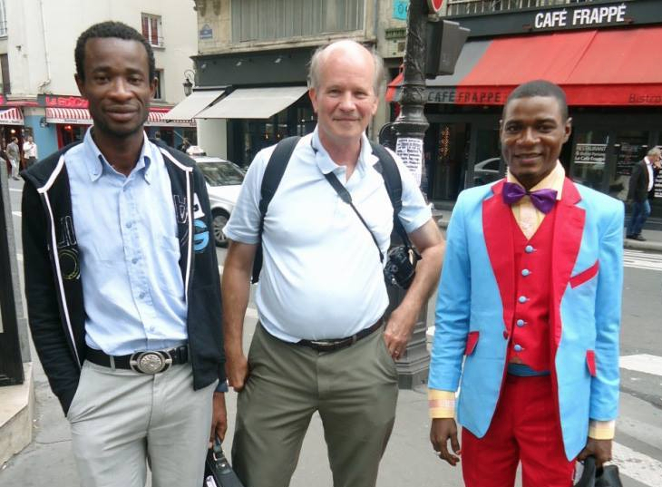 Colin Stewart (center), new president of the St. Paul's Foundation, meets in Paris in 2013 with Dominique Menoga (left) and Michel Engama (right), former executive director of Camfaids and its current president, respectively.