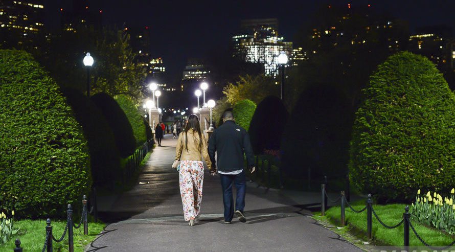 Pedestrians in a Boston park.