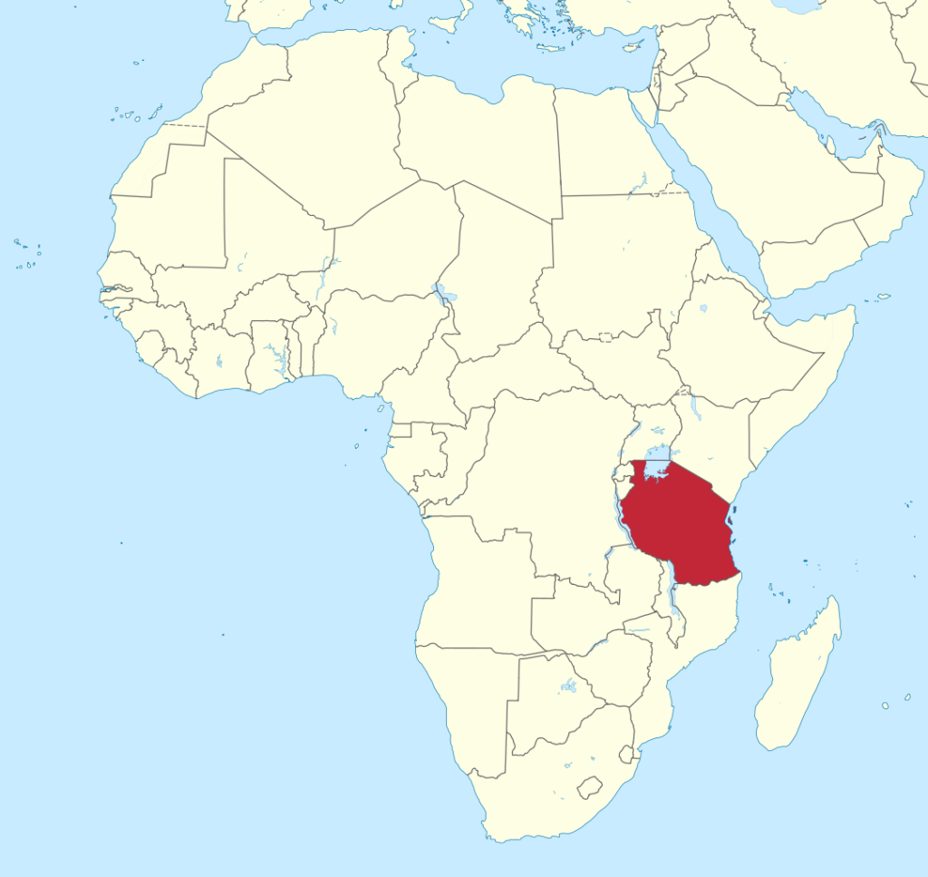 Location of Tanzania in East Africa. (Map courtesy of Wikimedia Commons)
