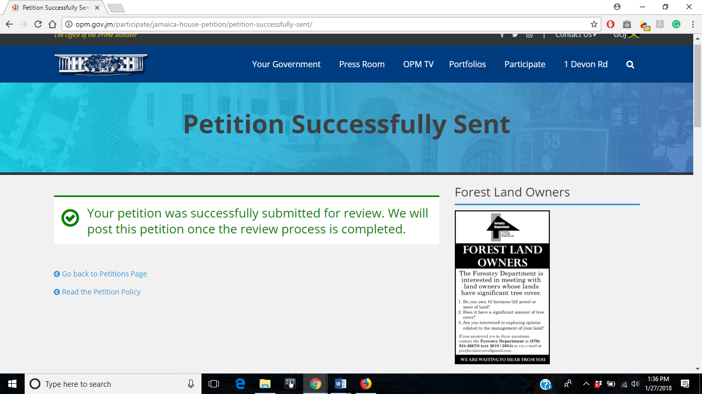 Jamaica's Office of the Prime Minister received Jay John's petition, but never acted on it.