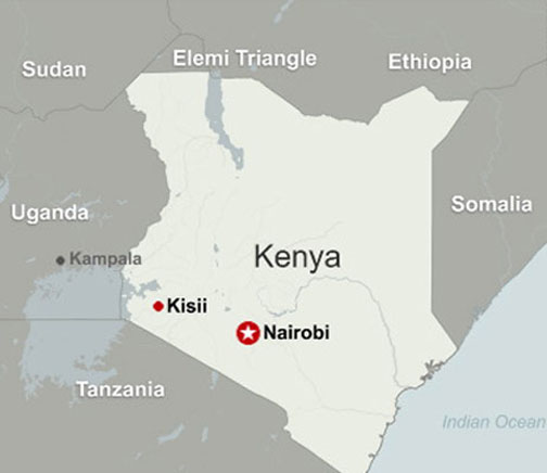 Location of Kisii in Kenya.