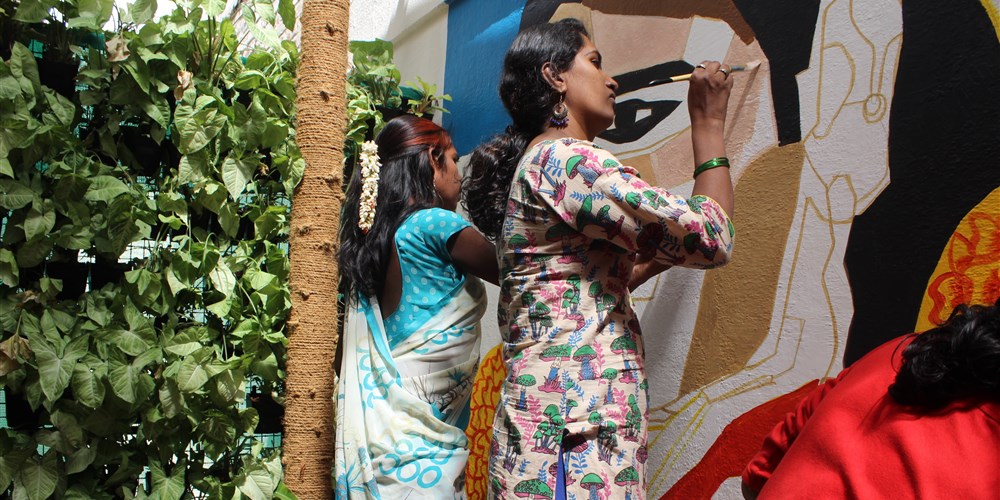 Trans women paint a mural in Bangalore, India, in March 2018. (Priti Salian photo courtesy of NBC News)