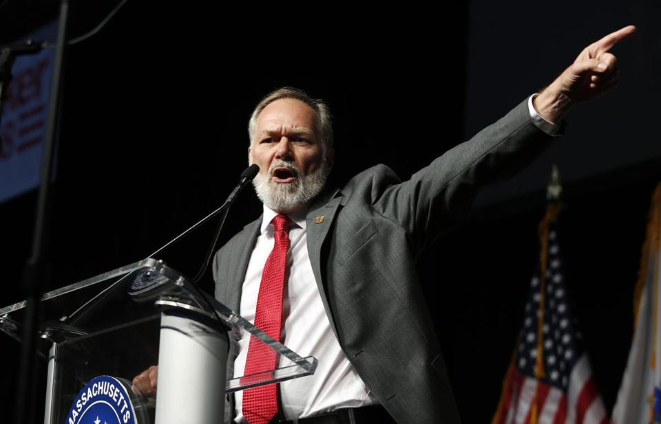 Scott Lively addresses Massachusetts Republican Convention on April 28. (Winslow Townson photo courtesy of AP via Boston Globe)