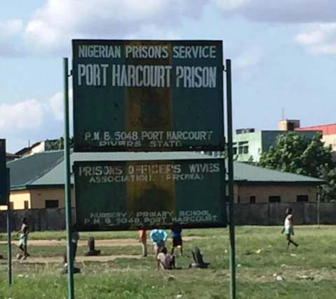 Sign for Port Harcourt Prison, where Chinda is being held. (Photo by Mike Daemon)