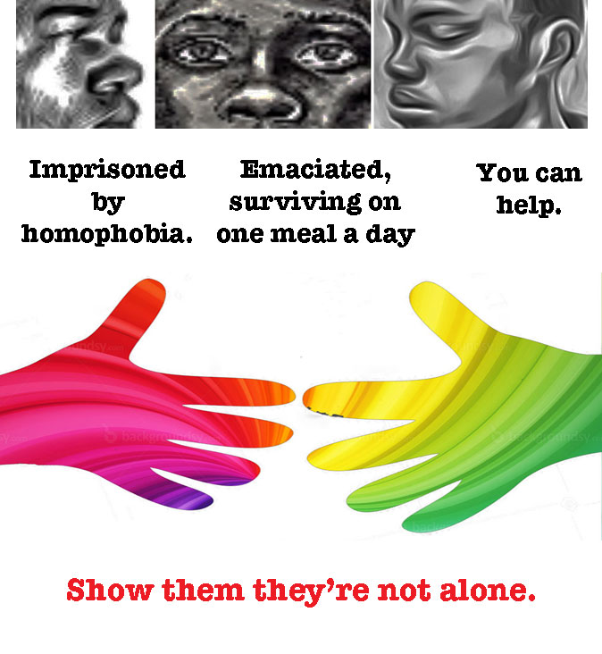 The Not Alone / Pas Seul campaign provides food for 3 emaciated prisoners in Cameroon whose only crime is being gay. Further support is needed.