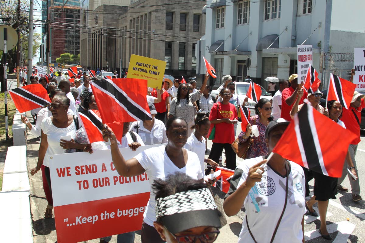 TT Cause marchers in May 2018 declare: "Keep the buggery law" (Photo courtesy of Trinidad and Tobago Newsday)
