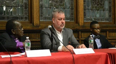 Uganda Bishop Christopher Senyonjo, Daniel O’Donnell and Val Kalende at New York panel discussion about LGBT rights. (Photo courtesy of CCNY Campus)