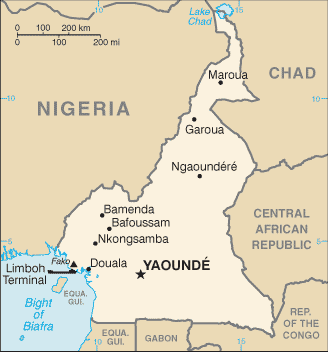Douala is on the coast of Cameroon.