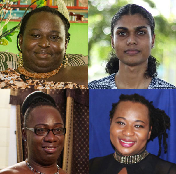 Four trans citizens of Guyana (clockwise from upper left): Gulliver (Quincy) McEwan, Alessandra Hereman, Pheches (Joseph) Fraser and Angel Clarke. (Orpheao Griffith photos courtesy of Stabroek News and the Caribbean IRN Blog.