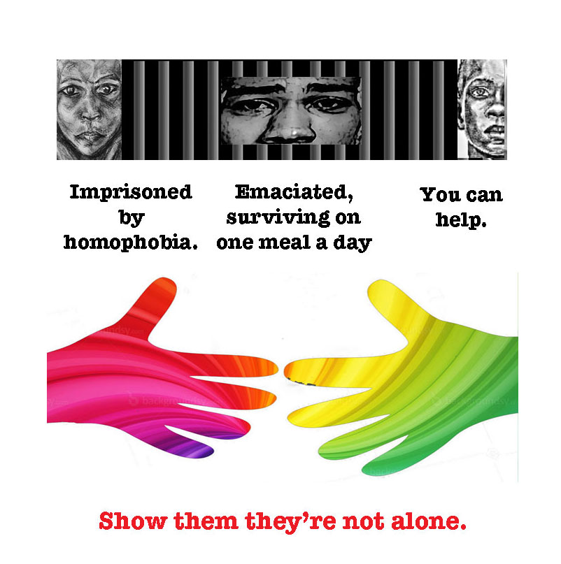 Click on the image to help support gay prisoners in Cameroon through the Pas Seul / Not Alone nutrition program.
