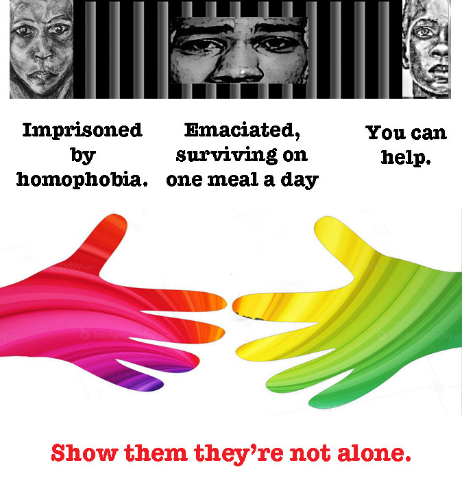 Click on the image to help support gay prisoners in Cameroon through the Pas Seul / Not Alone nutrition program.