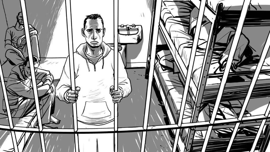 Article 230 of the Tunisian penal code provides for up to three years in prison for same-sex intimacy. (Illustration courtesy of HRW)