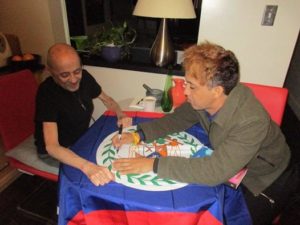 Denis LeBlanc meets with activst Caleb Orozco of Belize, on right. (Photo courtesy of Maurice Tomlinson)