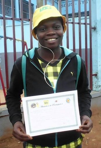 Stenie with her championship certificate from Intersport.