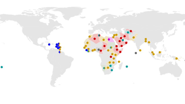 Human Rights Watch map pinpoints 69 countries with anti-gay laws. Different colors indicate different sentences the countries threaten, up to a death sentence, in black. (Click the image to see the HRW report.)