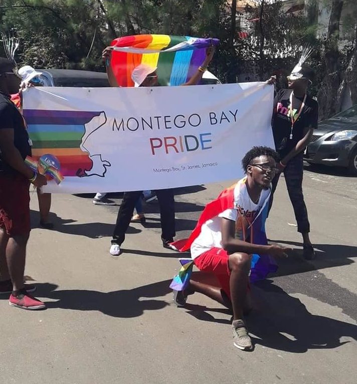 Pridegoers at start of Montego Bay Pride Walk for Rights