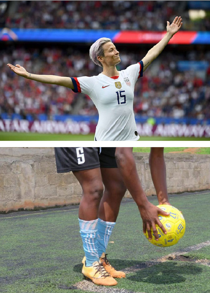 Victorious Megan Rapinoe (above), Stenie still training after her team ousted her (below). (Stenie's photo is courtesy of Thomson Reuters)