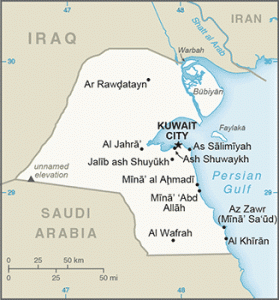 Kuwait is a small Middle Eastern country on the Persian Gulf. (Map courtesy of the Central Intelligence Agency)