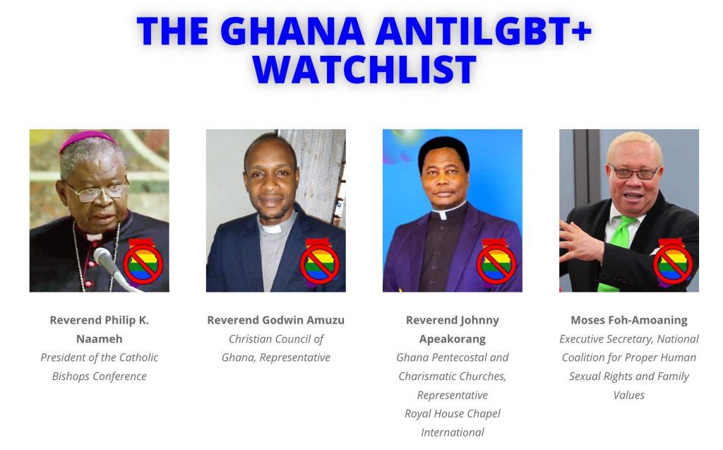 These men are the first of 21 anti-LGBT leaders listed on the Ghana Anti-LGBT+ Watchlist site as targets for a boycott.