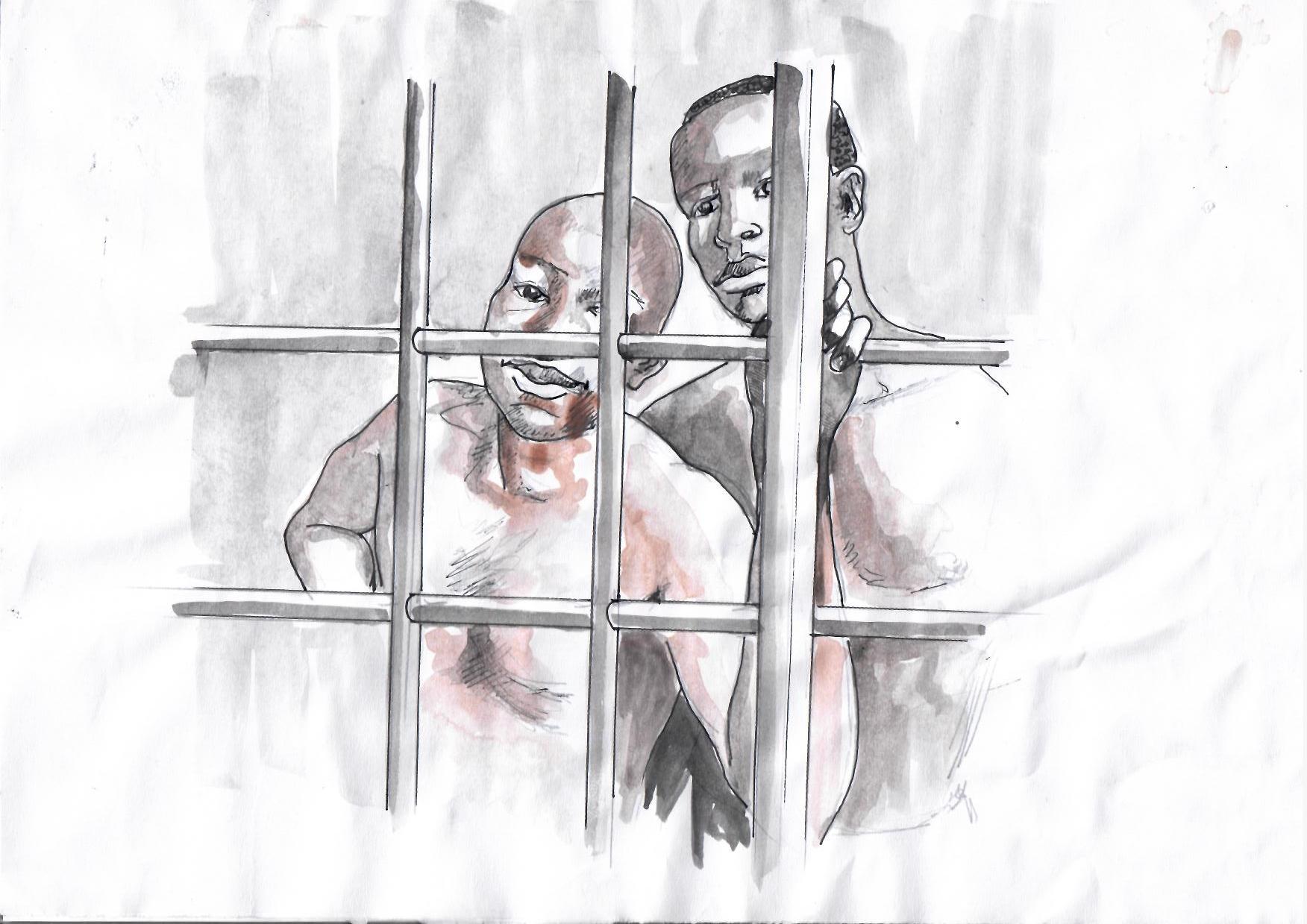 CLICK IMAGE TO DONATE TO FREE FORD AND BILL. Illustration by Vincent Kyabayinze, East Africa Visual Artists (EAVA Artists)