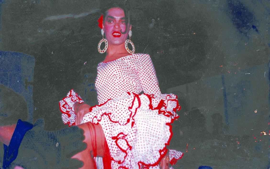 Em Abed during a masquerade at the Saframarine, Kesrouane, Lebanon, 1995. (Mohamad Abdouni photo courtesy of Collection Cold Cuts / Fondation arabe de l'image)