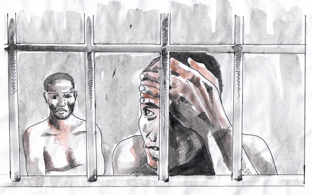 This site's activist journalists have laid the groundwork for Project Not Alone, which frees imprisoned victims of African homophobia. This illustration shows two gay men waiting for donations that will pay their fines and set them free.