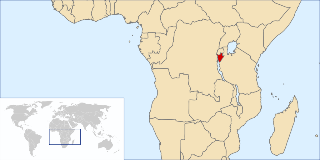 Location of Burundi in East Africa (Map courtesy of Wikimedia Commons)