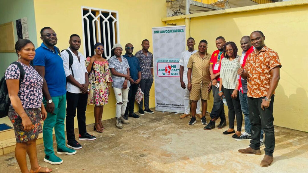 The recent meeting of One Advocacy Africa included founder Jean Jacques Dissoke (right) and representatives from SOS Solidarity Rights and Health, Humanity First Cameroun, Positive Vision, Ladys Cooperation, Récap +, 2HRC, ACAFEM, Trecia 3A, AVAF, ASCAUPEV and Horizon Femme.