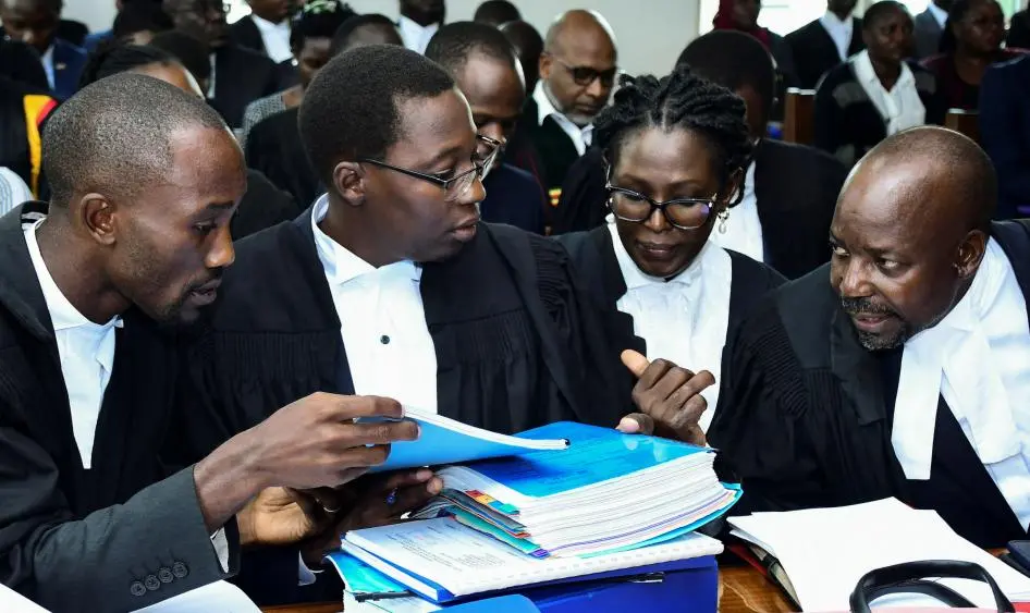 Petitioners challenging the Anti-Homosexuality Act have been rejected by the Constitutional Court. They included Ugandan human rights lawyers and member of parliament Fox Odoi-Oywelowo, at right. (Abubaker Lubowa courtesy of Reuters and HRW)