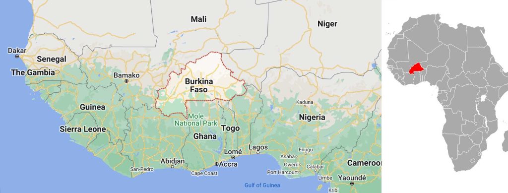 Location of Burkina Faso in West Africa. (Map courtesy of Google)