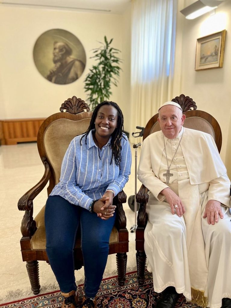 Clare Byarugaba (left) and Pope Francis