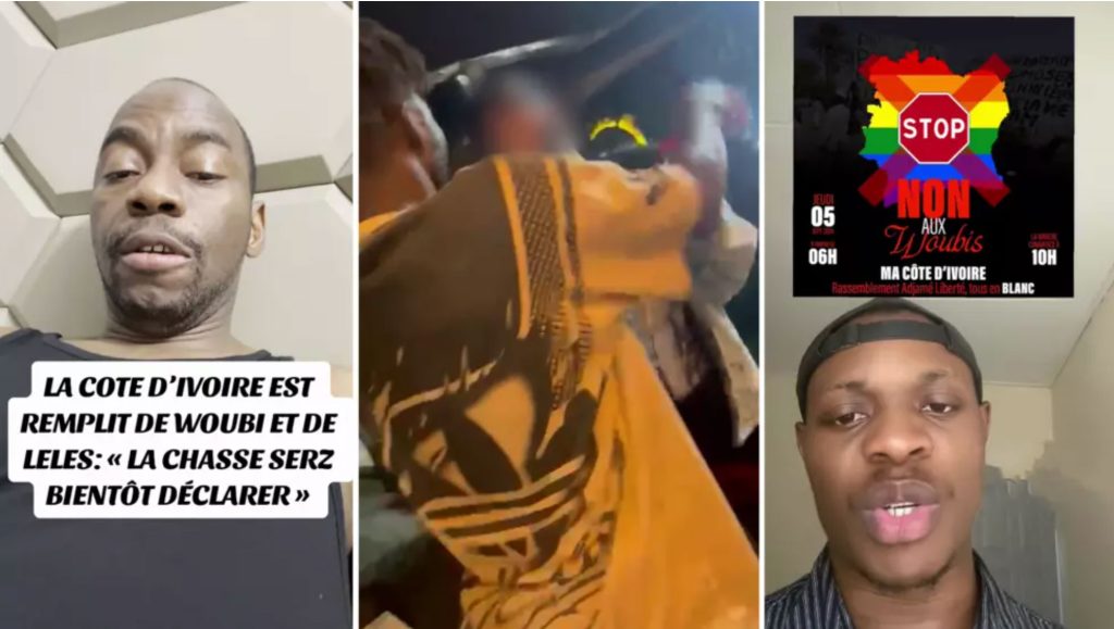 Internet influencers in Ivory Coast are issuing threats against the country's LGBT citizens, who are known as "woubis" and "leles". At left, Makosso Camille states that the "hunt" for "woubis" will begin soon. (Photo collage courtesy of Les Observateurs)