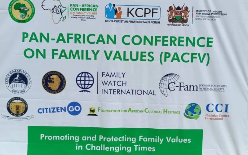 Publicity for the Pan-African Conference on Family Values lists its sponsors.
