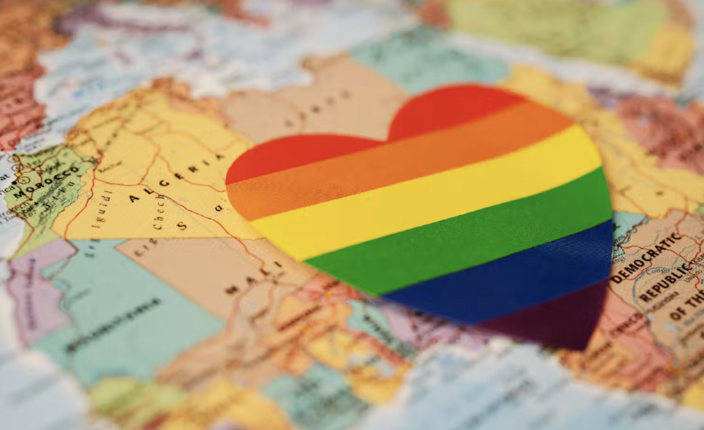 Rainbow heart on map of Africa