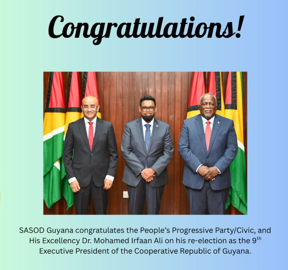SASOD congratulated Mohamed Irfaan Ali on his re-election as president in hopes that he will make good on his promise to repeal the nation's anti-gay laws. (Photo from Facebook)