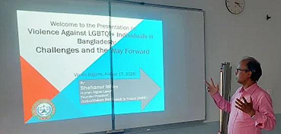 Shahanur Islam discusses the growing dangers to LGBTQI people in Bangladesh. (Photo courtesy of JMBF)